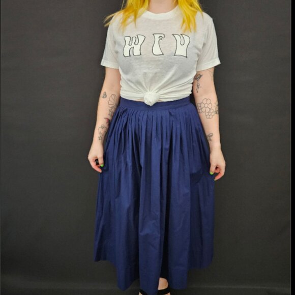 Vintage 50s Dress Set Navy Blue Top & Skirt 2-Piece by Petti XS
